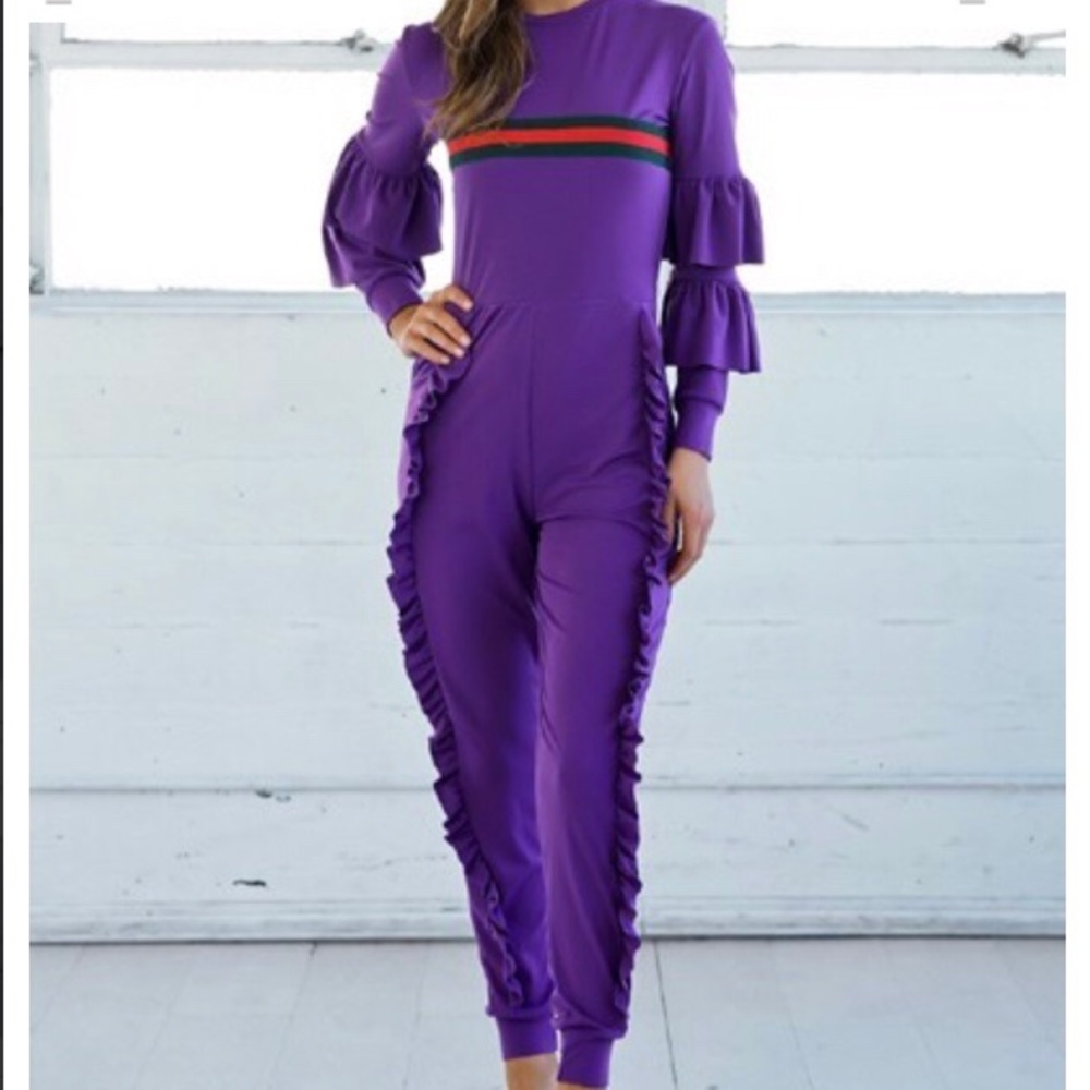 Natalie Purple Ruffle Detail Jumpsuit - Picture 2 of 2